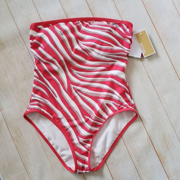 Michael Kors Animal Print Striking Colorful One-Piece Swimsuit Strapless Halter - Picture 4 of 13